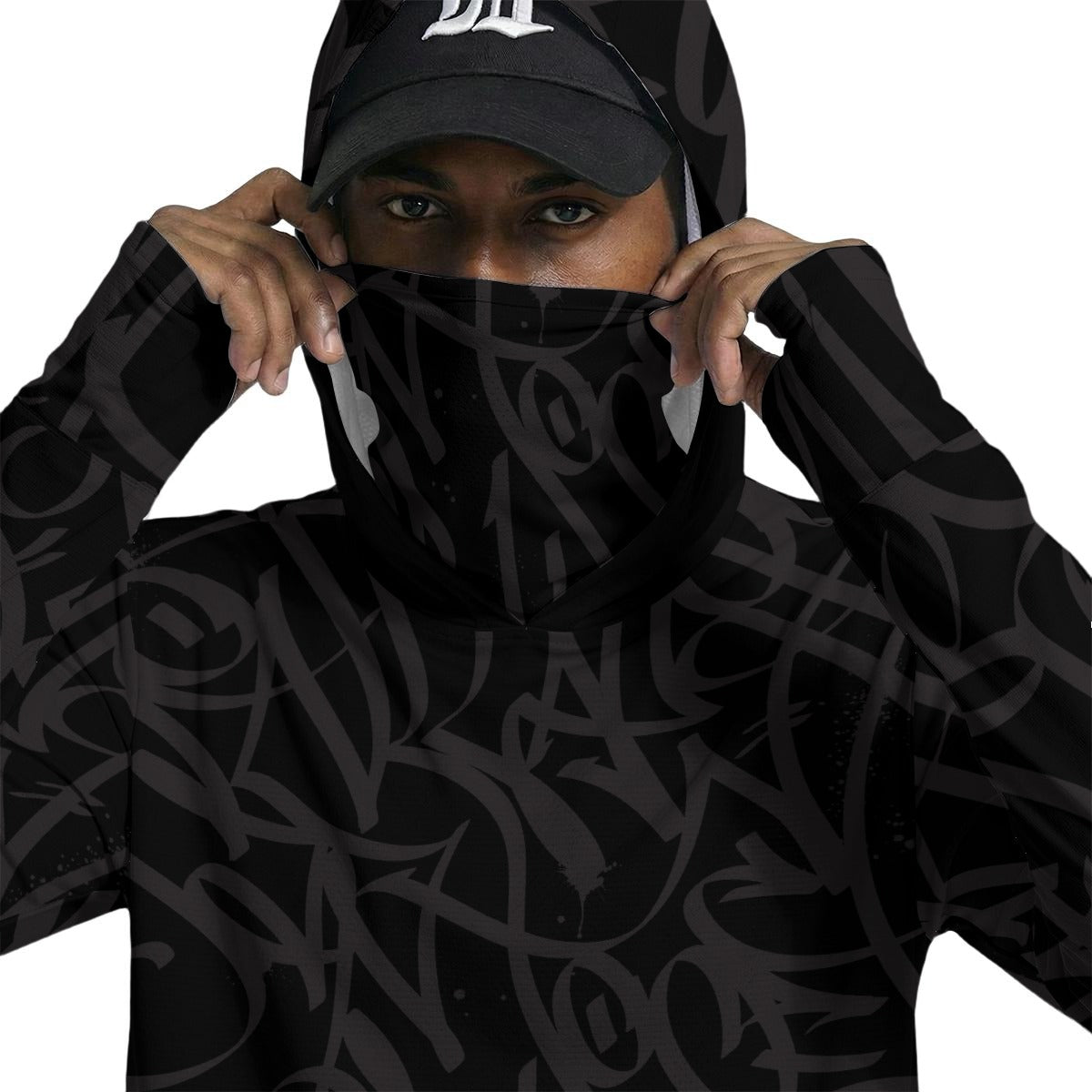 Bay Connect Black Black Men’s Sun Protection Hoodie w/ Face Cover /Thumb Holes
