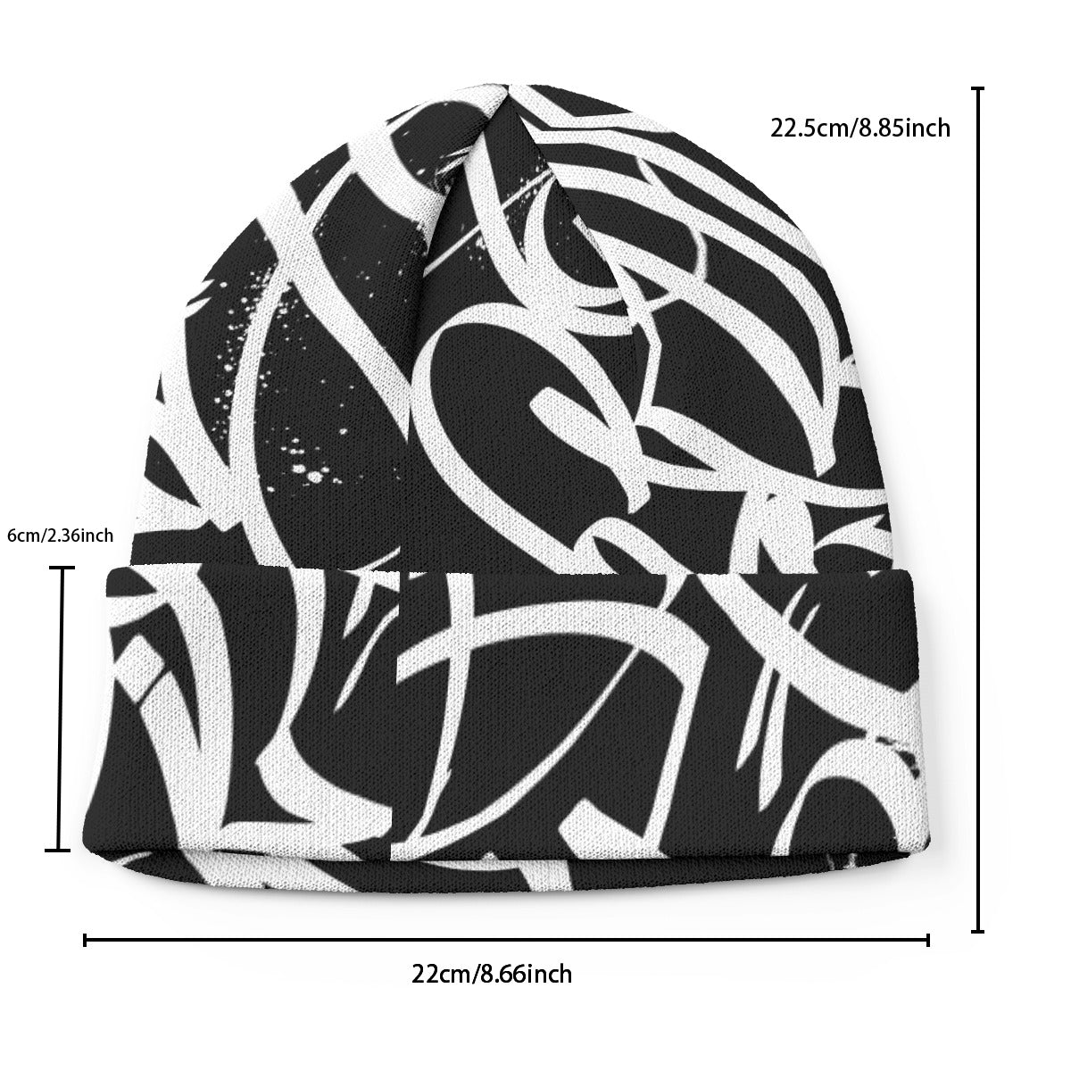 White Tags over Black Background All Over Tag Beanie