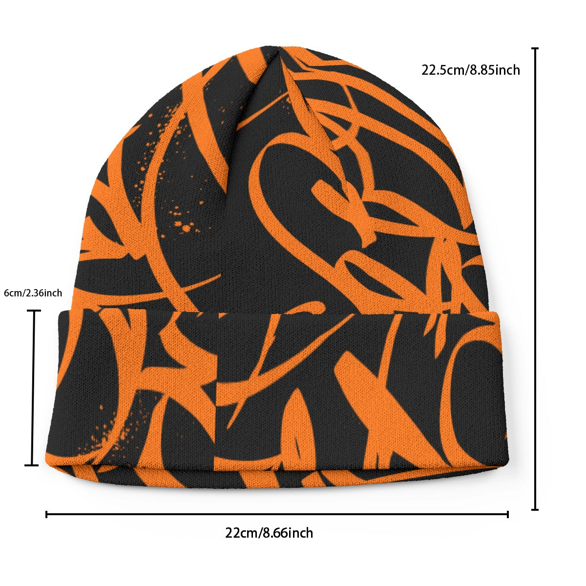 Orange Black Beanie - All Over Tag - 002
