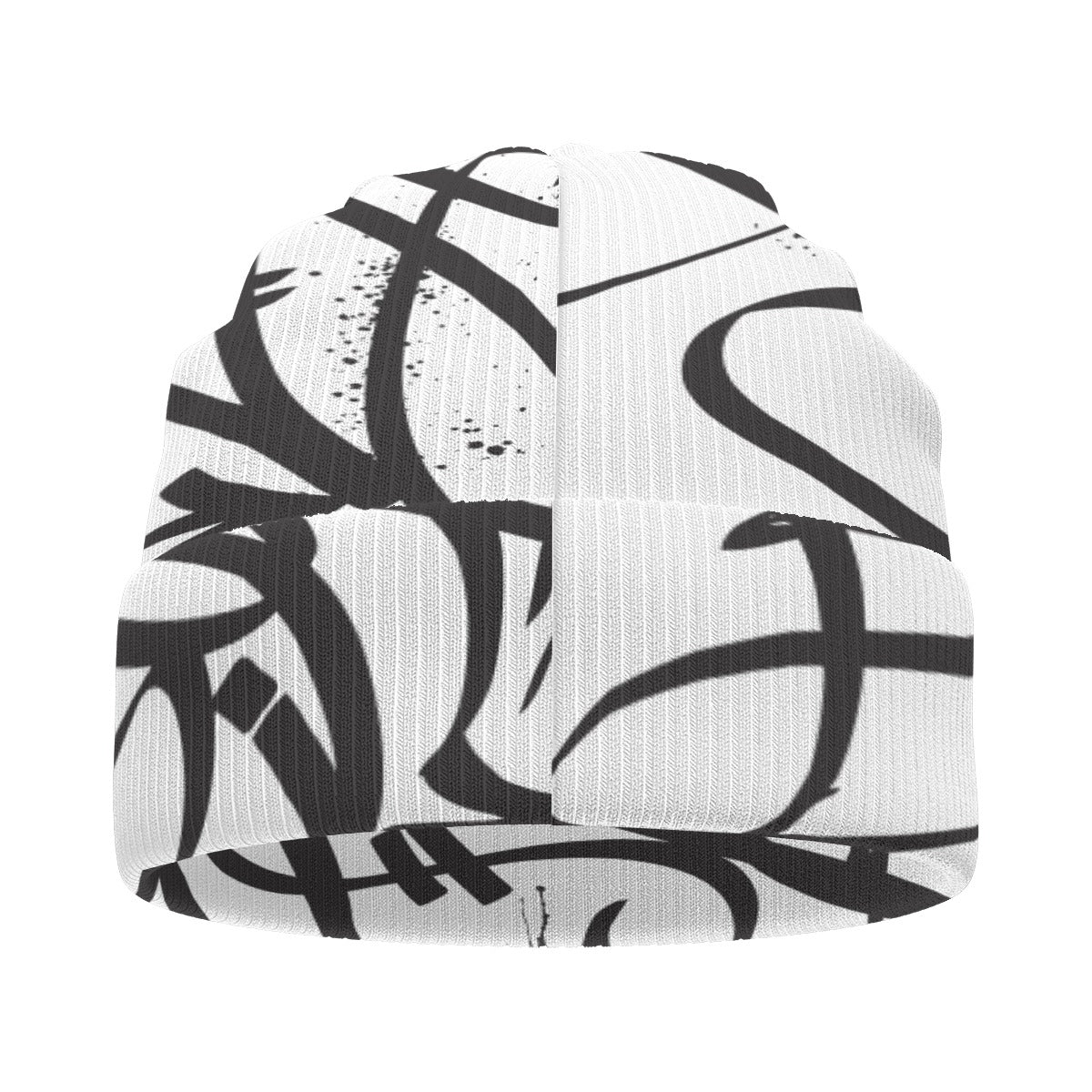 Black Tags over White Background All Over Tag Knitted Hat