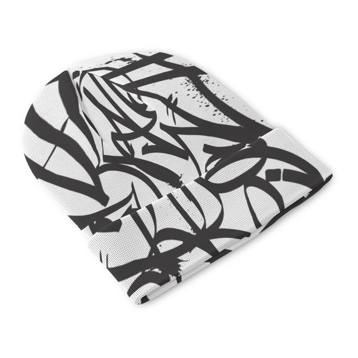Black Tags over White Background All Over Tag Knitted Hat