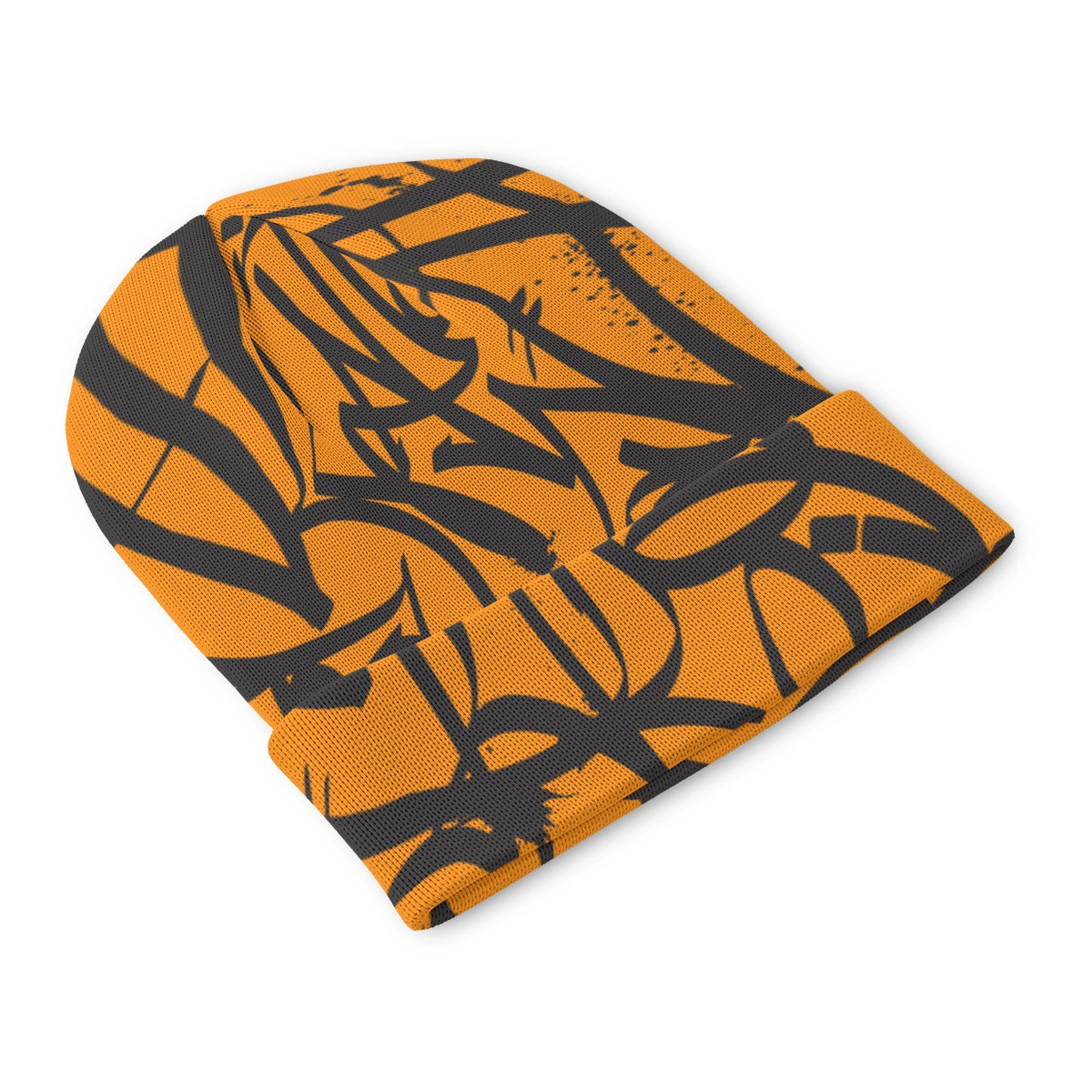 Orange Black Beanie - All Over Tag - 001