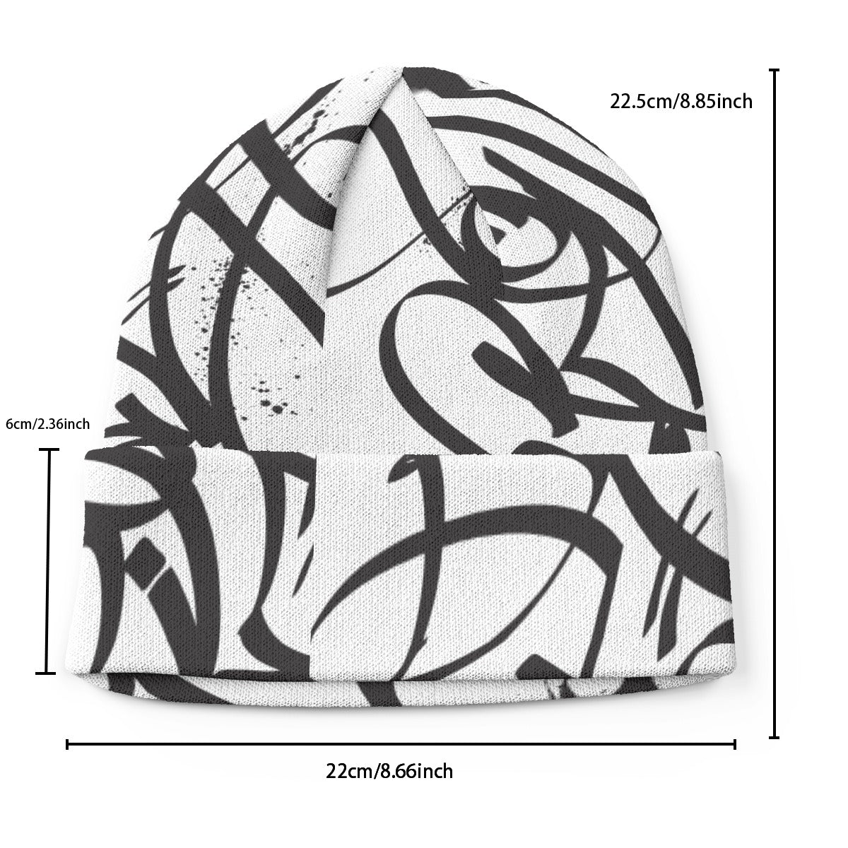 Black Tags over White Background All Over Tag Knitted Hat
