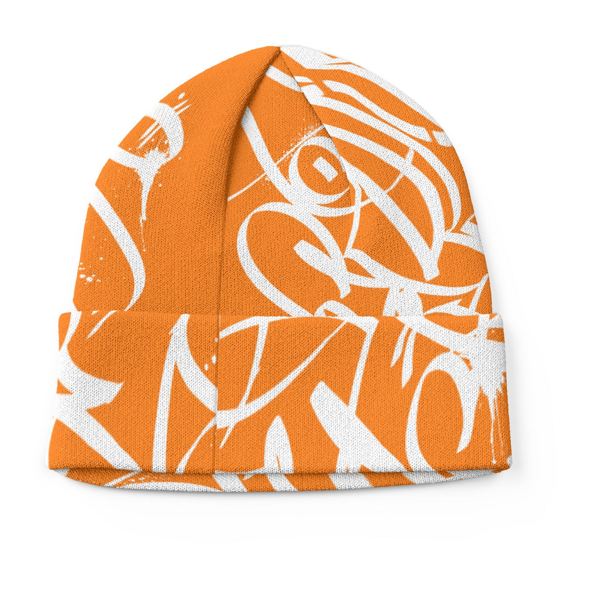 White Orange Beanie - All Over Tag
