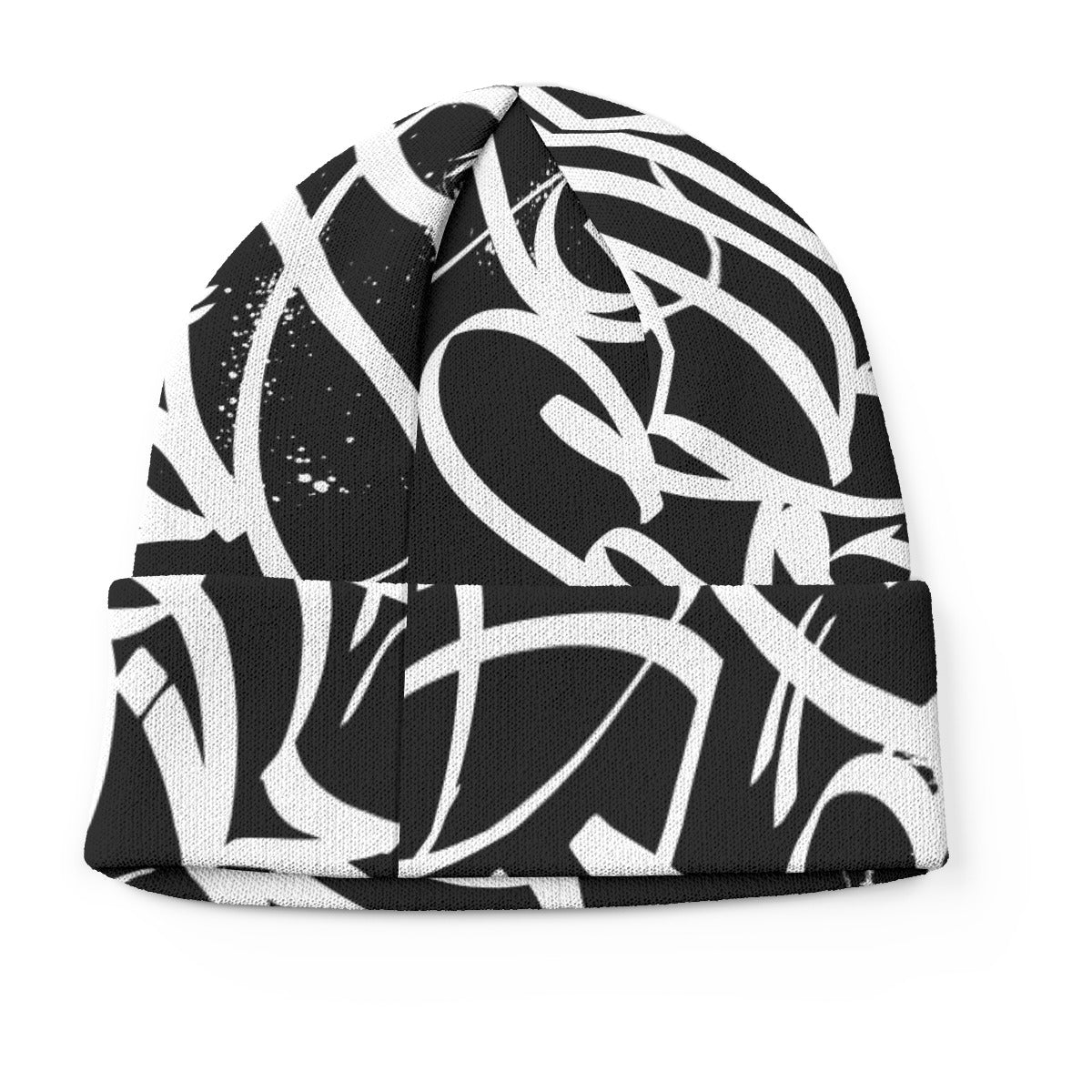 White Tags over Black Background All Over Tag Beanie