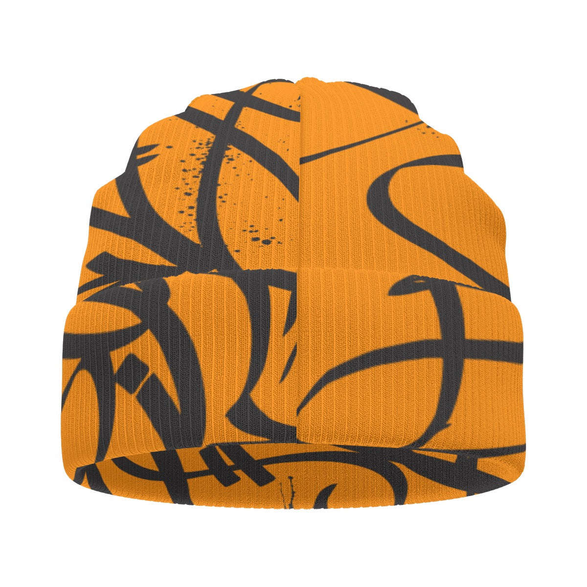 Orange Black Beanie - All Over Tag - 001