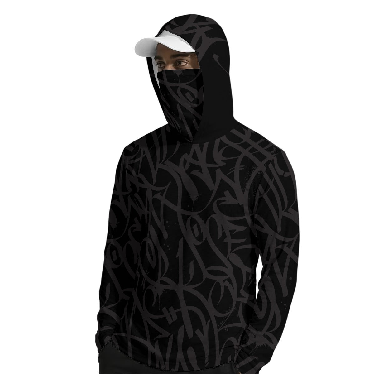 Bay Connect Black Black Men’s Sun Protection Hoodie w/ Face Cover /Thumb Holes