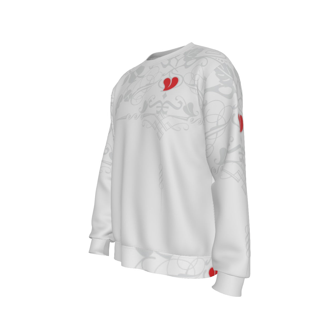 HEART DESIGN ON WHITE HEAVY FLEECE SWEATSHIRT - 001