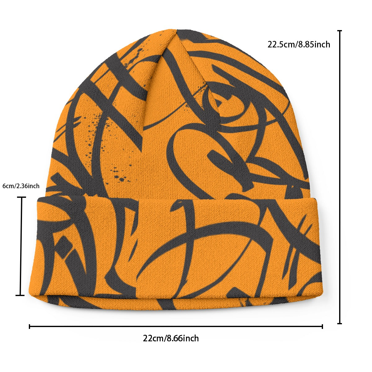 Orange Black Beanie - All Over Tag - 001