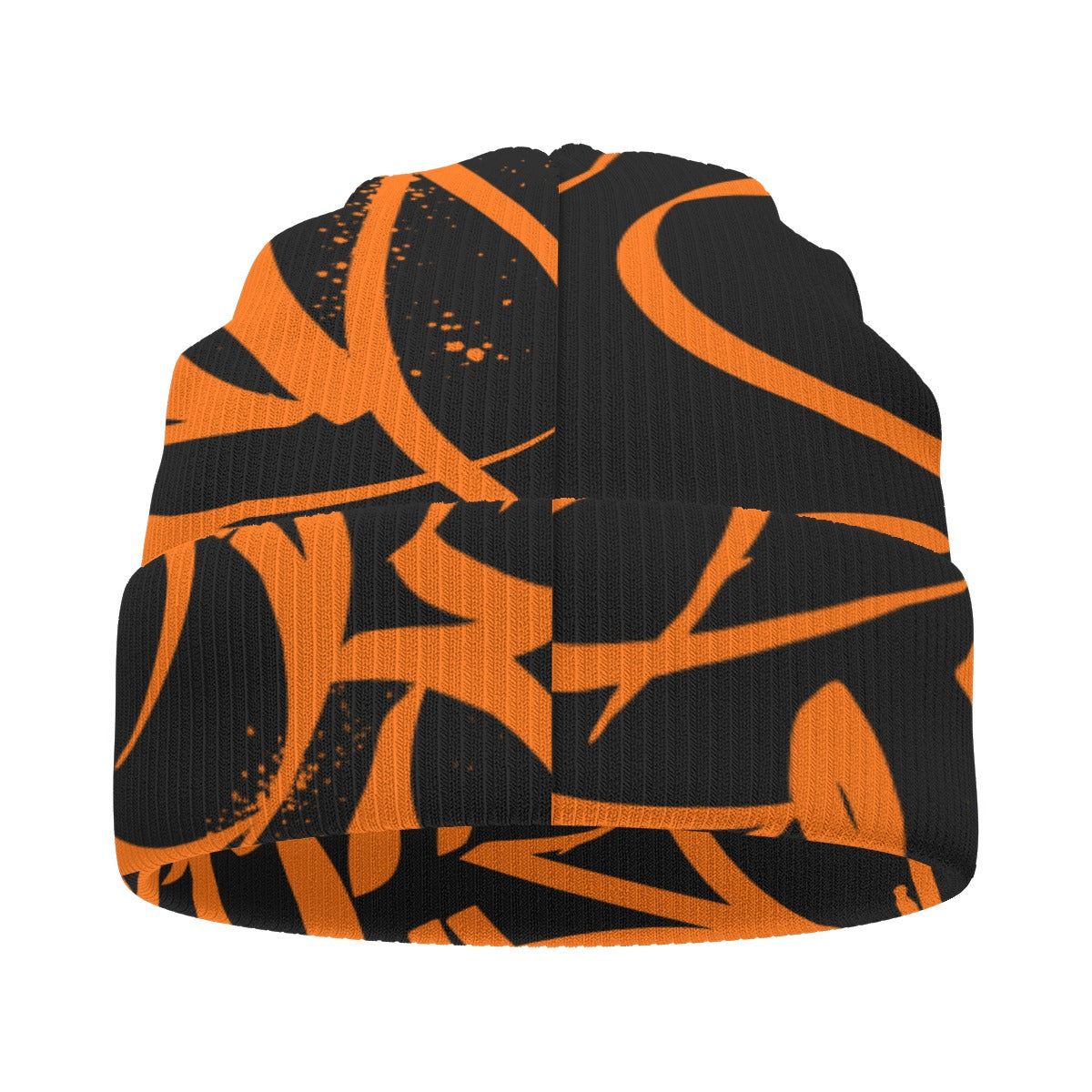 Orange Black Beanie - All Over Tag - 002