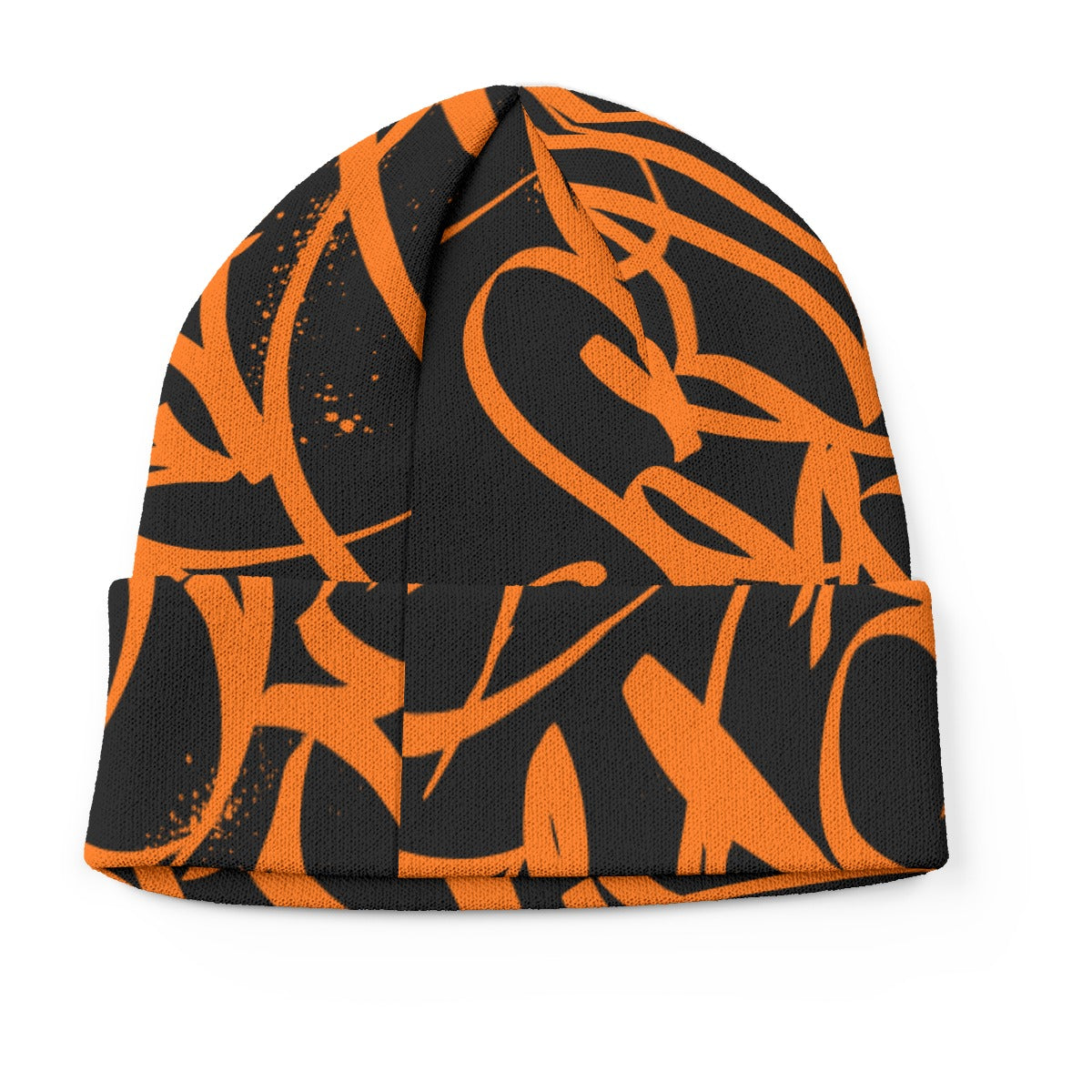 Orange Black Beanie - All Over Tag - 002
