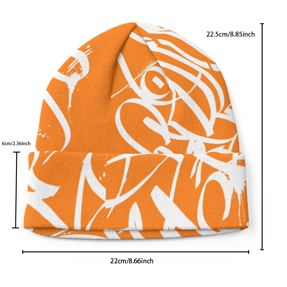 White Orange Beanie - All Over Tag