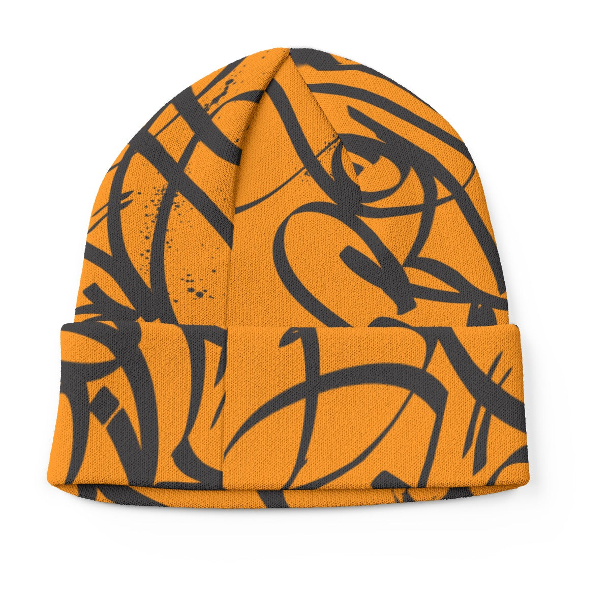 Orange Black Beanie - All Over Tag - 001