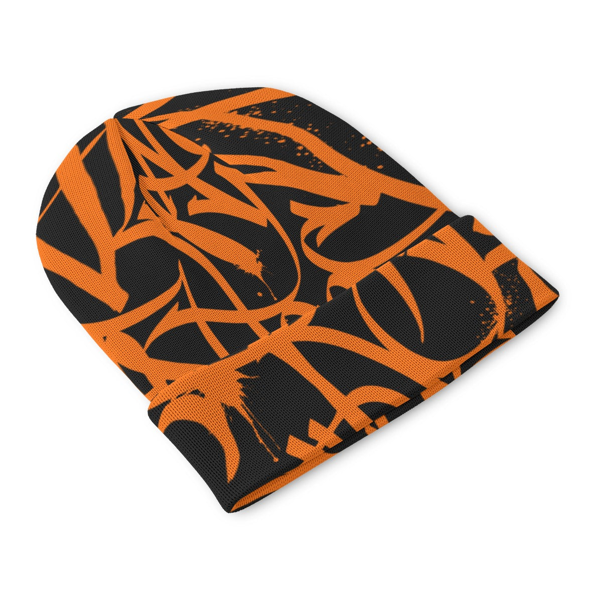 Orange Black Beanie - All Over Tag - 002