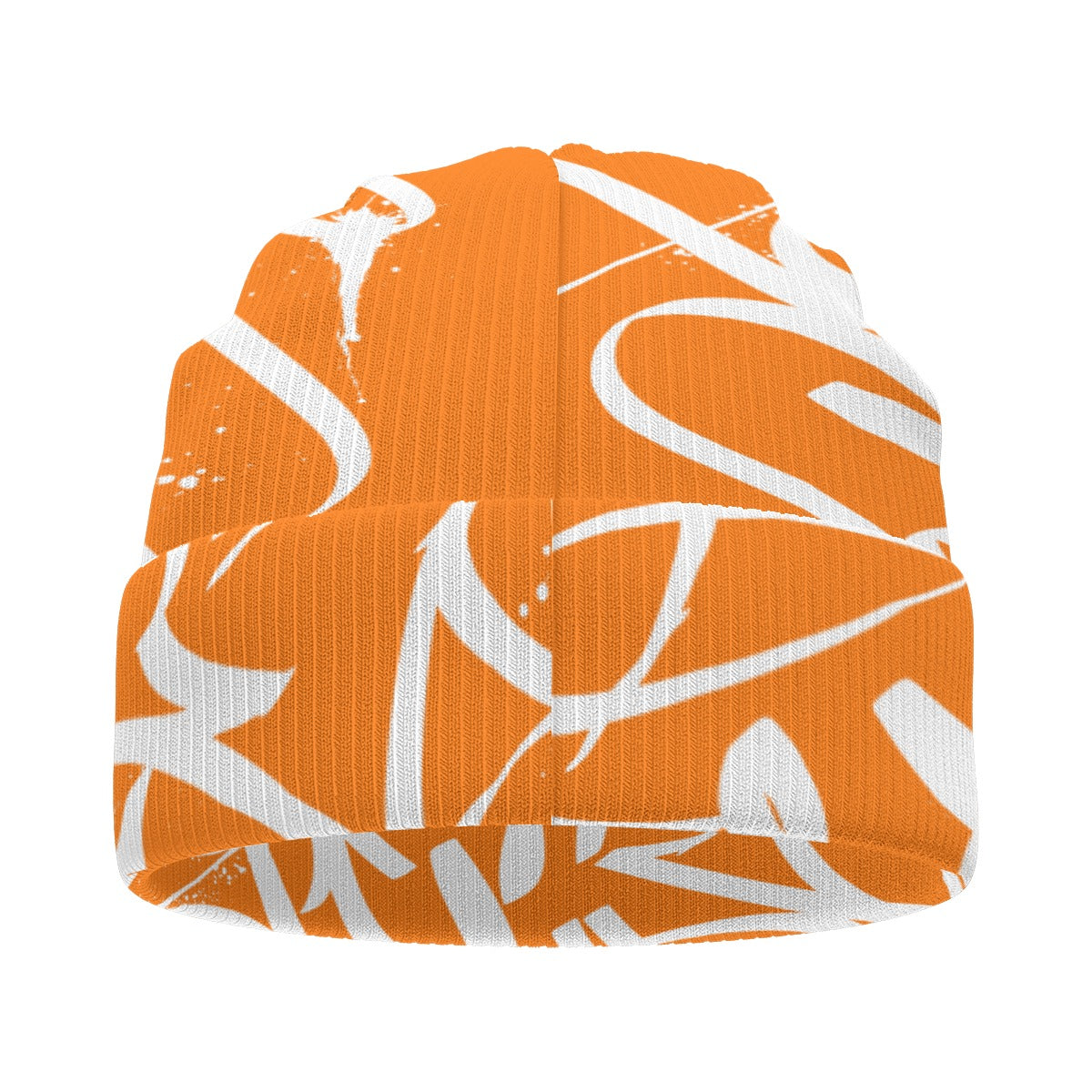 White Orange Beanie - All Over Tag
