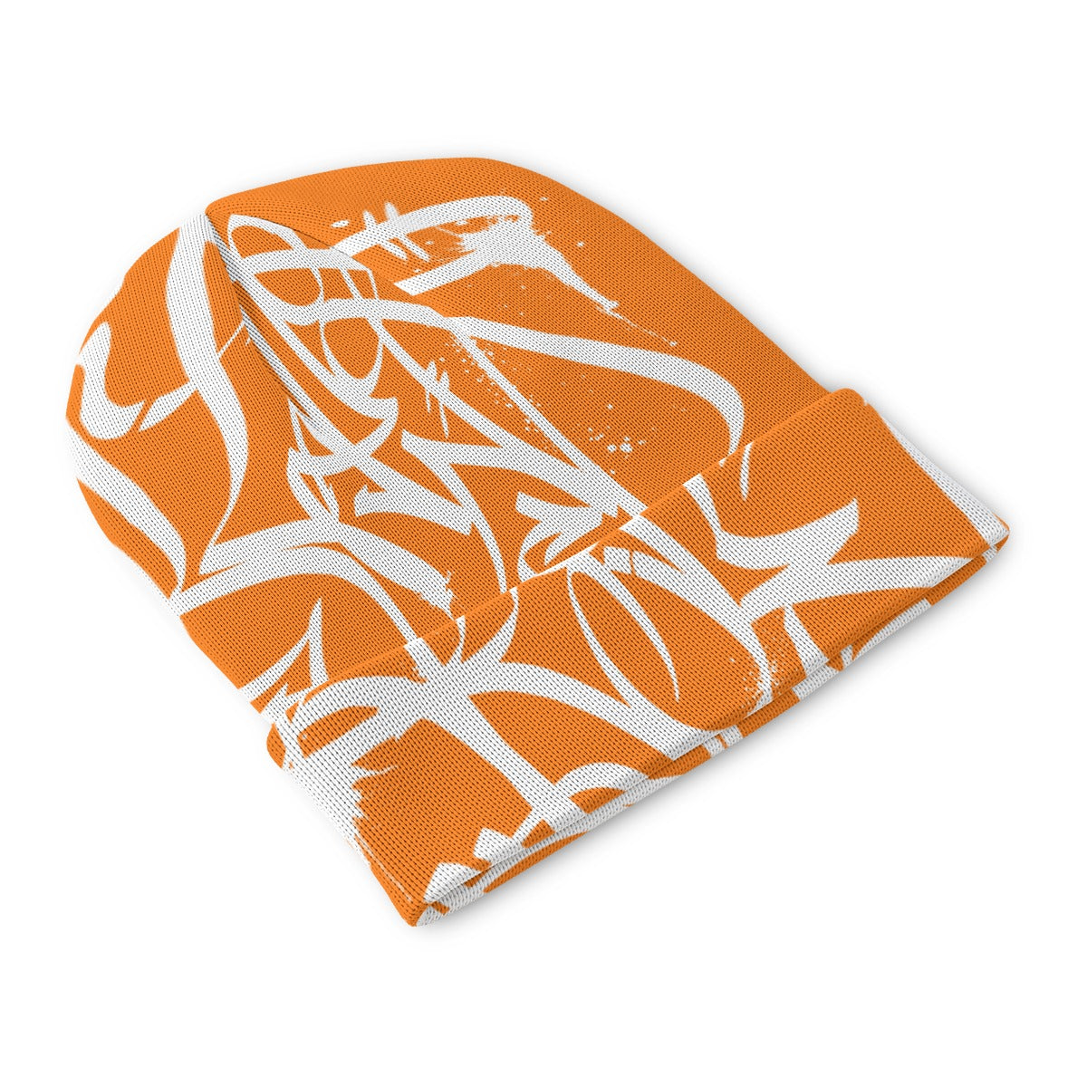 White Orange Beanie - All Over Tag