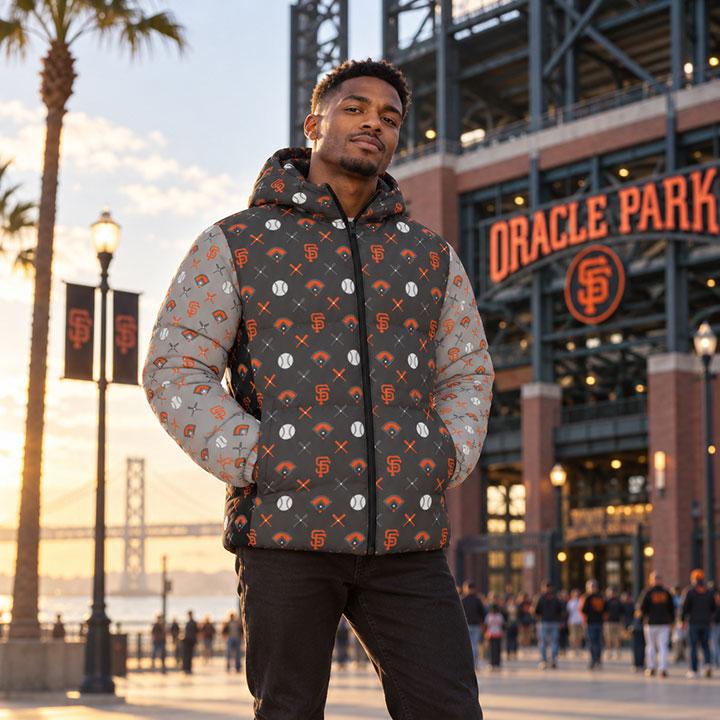 GIANTS PATTERN ON DOWNLOW PUFFER JACKET - 002