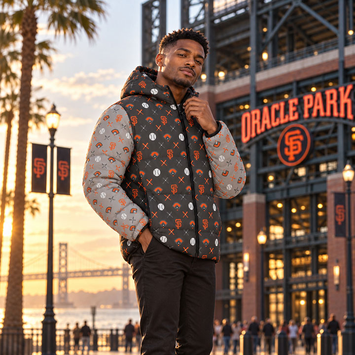 GIANTS PATTERN ON DOWNLOW PUFFER JACKET - 002