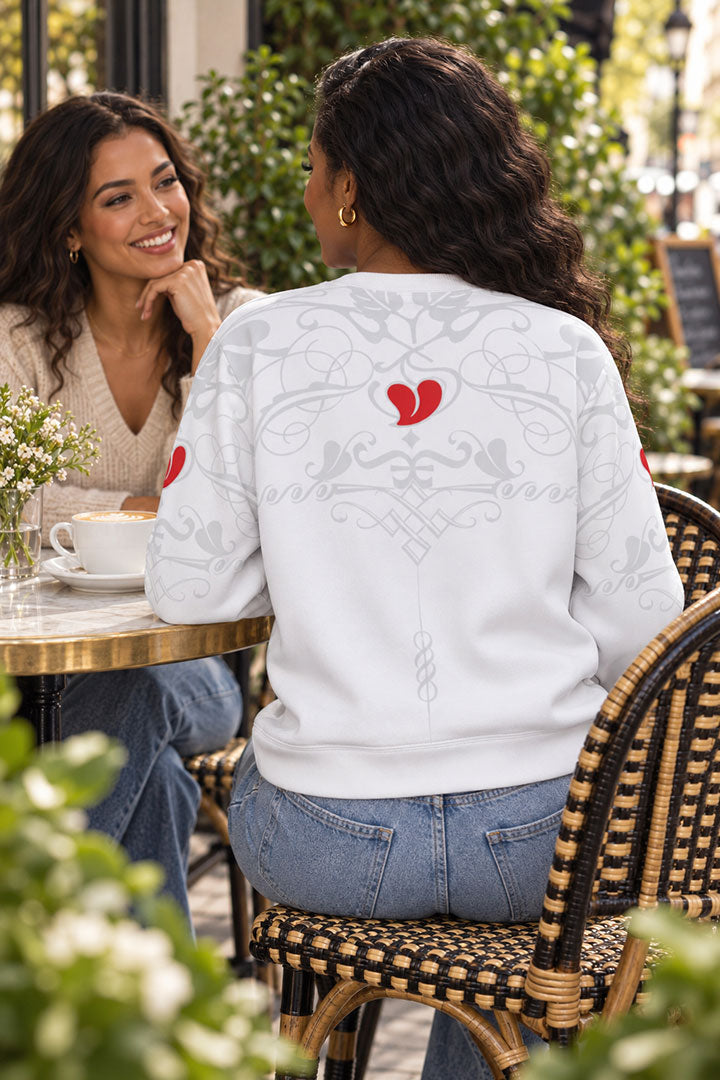 HEART DESIGN ON WHITE HEAVY FLEECE SWEATSHIRT - 001
