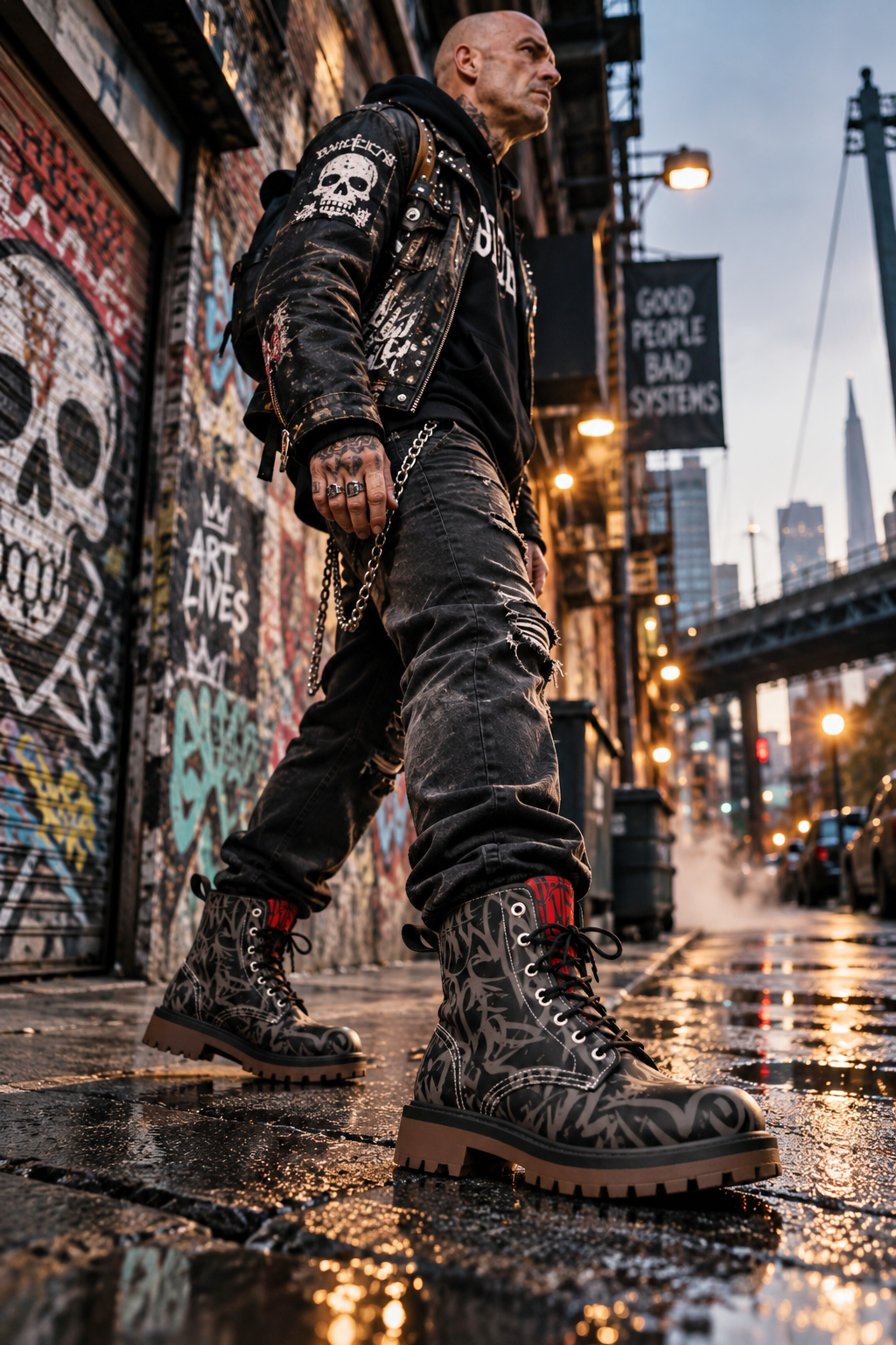 Bay Connection Boots - Dark Gray over Black with Red Tongue