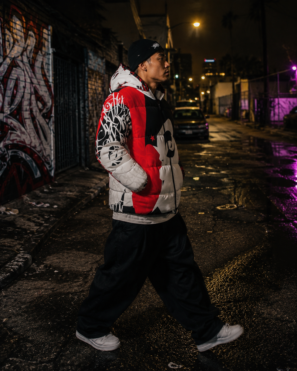 Crayone B-boy Downlow Jacket (Red Black White) - 001