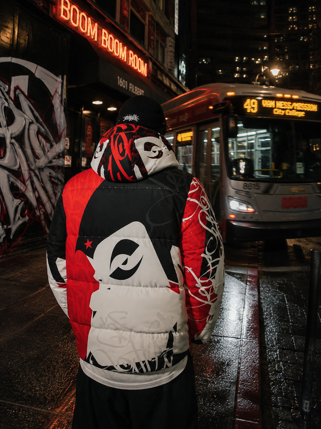 Crayone B-boy Downlow Jacket (Red Black White) - 001
