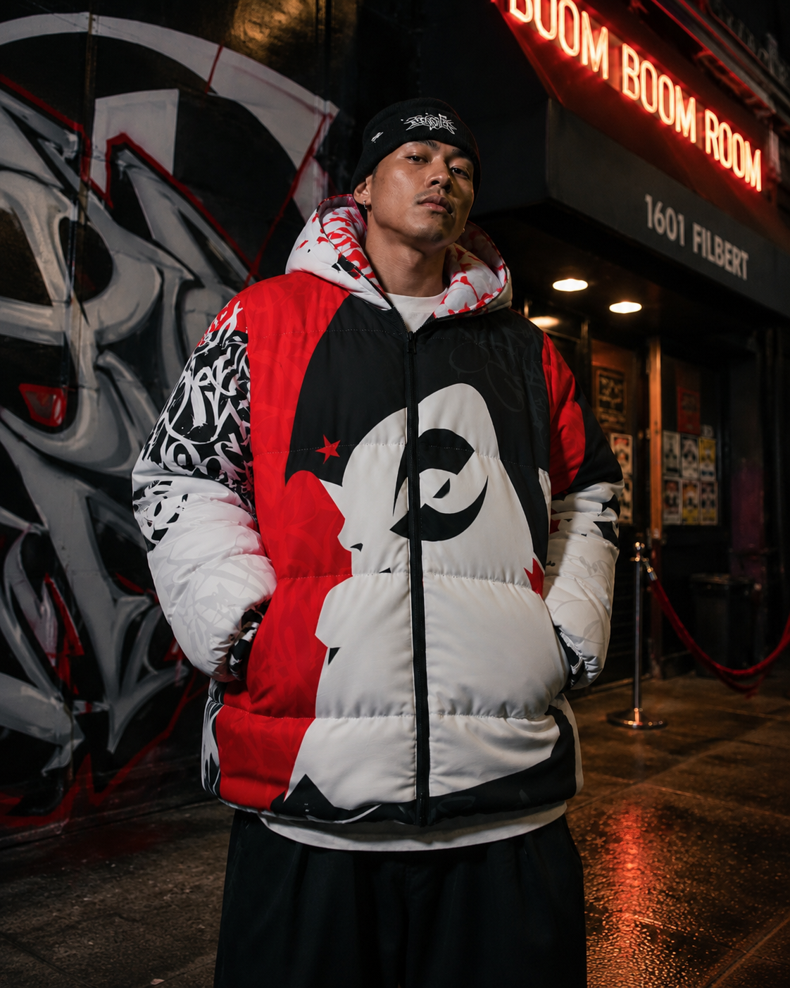 Crayone B-boy Downlow Jacket (Red Black White) - 001