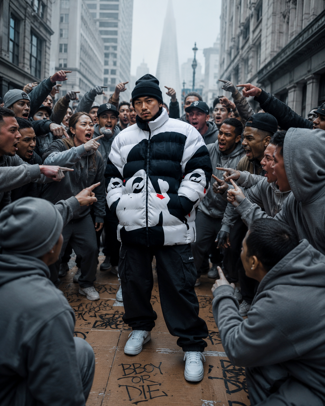 DownLow Jacket B-boy with Black White Red Accents