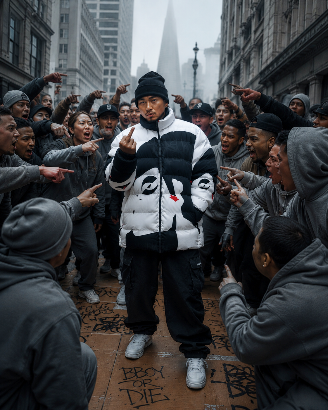 DownLow Jacket B-boy with Black White Red Accents
