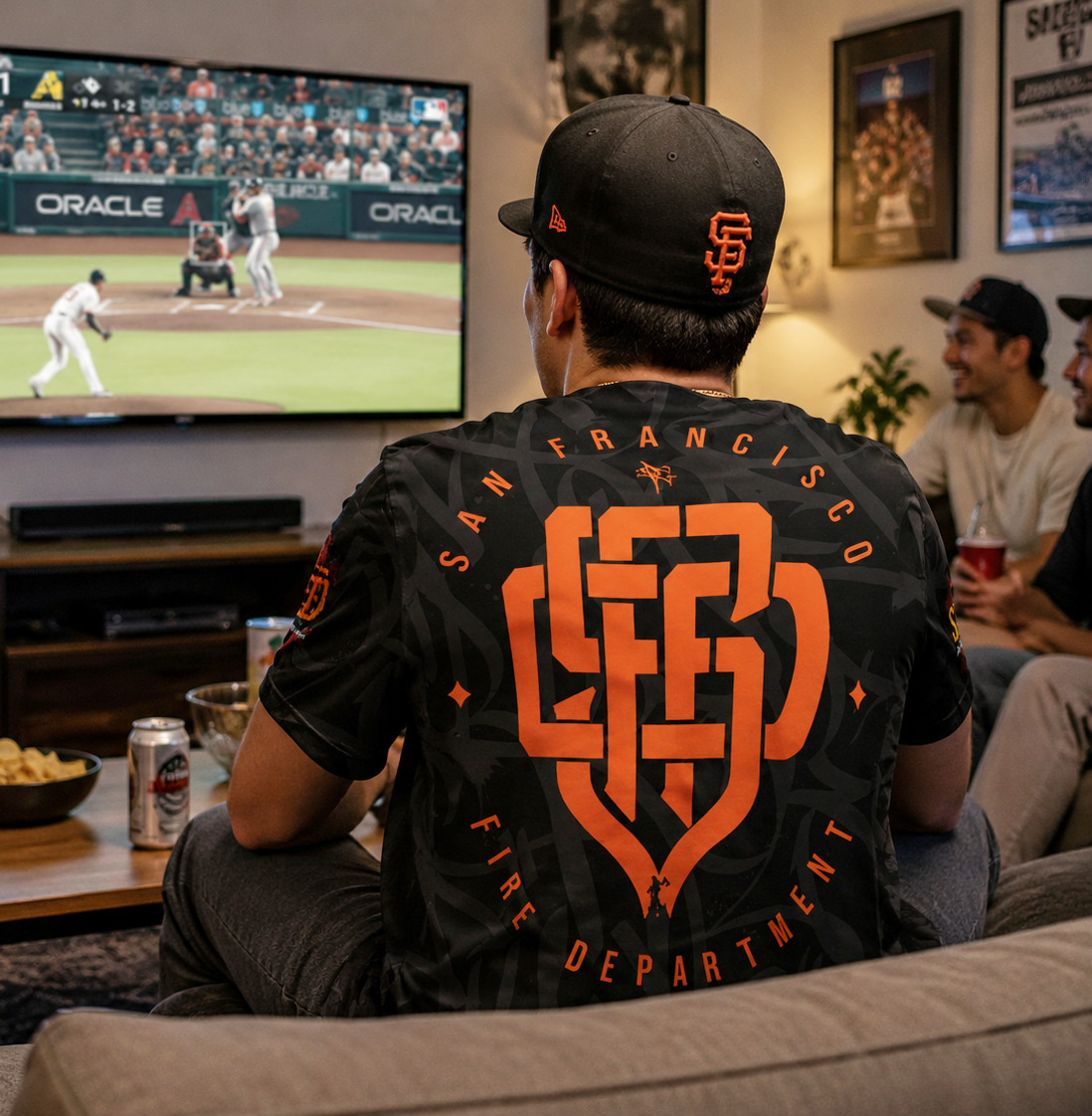 SFFD on Fire w/ Bay Connect Design on Baseball Jersey