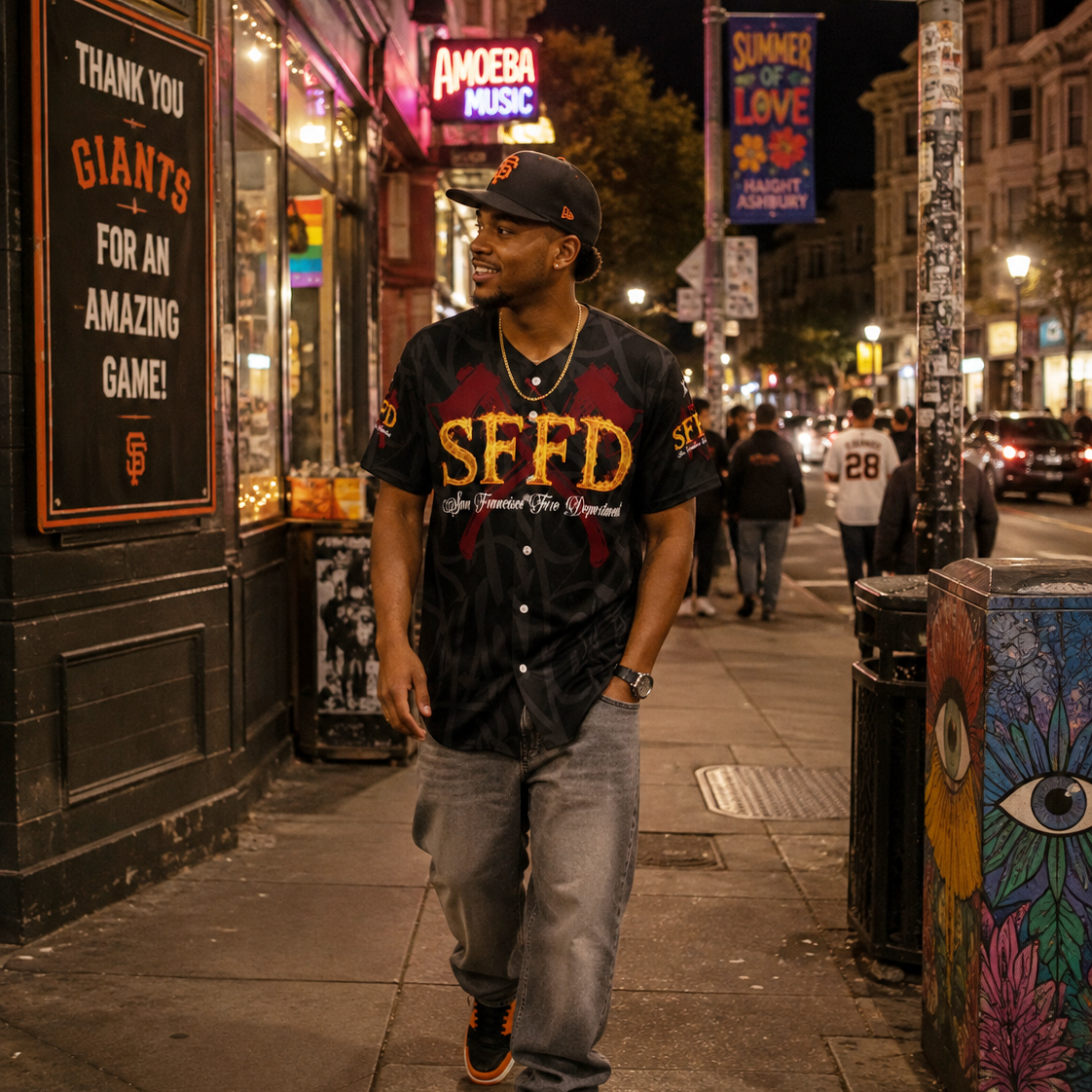 SFFD on Fire w/ Bay Connect Design on Baseball Jersey