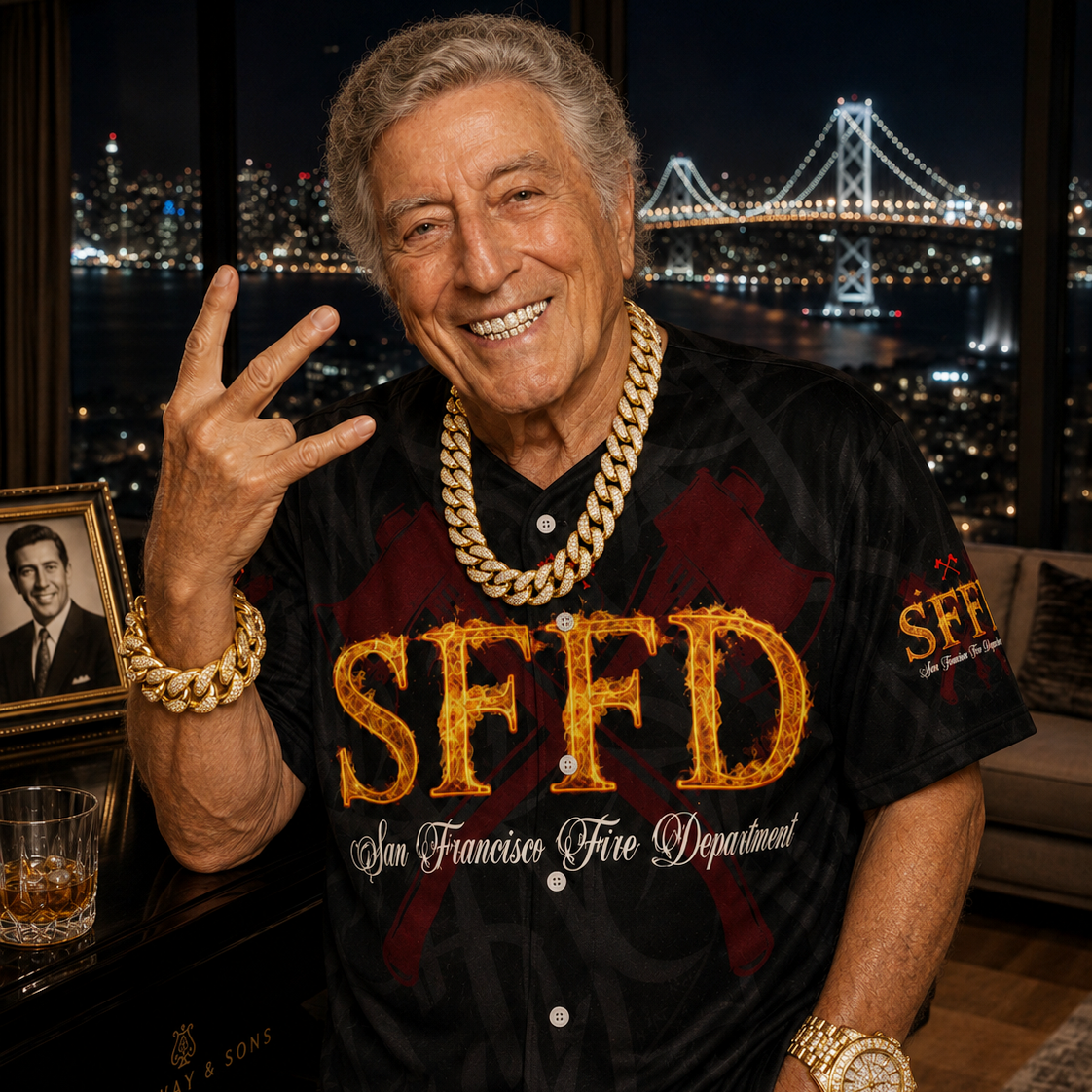 SFFD on Fire w/ Bay Connect Design on Baseball Jersey